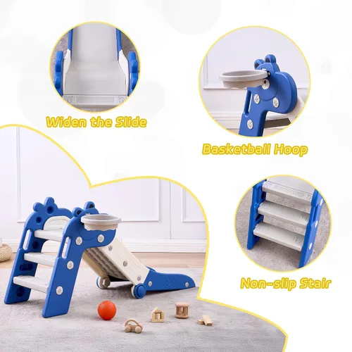 Vista 4 de DOREROOM Toboganes de interior para niños pequeños, plegables de plástico con aro de baloncesto y pelota