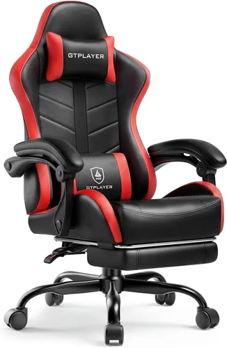 Vista 12 de GTPLAYER Silla de juegos para adultos, silla ergonómica para juegos de computadora con reposapiés, altura ajustable, reclinación de 90-155° y Azul