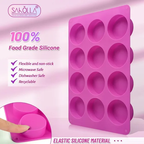 Vista 2 de Sakolla 3 piezas de moldes redondos de silicona para galletas de chocolate, moldes cilíndricos de 12 cavidades para Oreos cubiertas de chocolate
