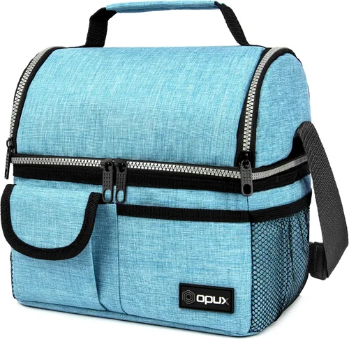 Vista 11 de Opux - Bolsa de almuerzo aislada de doble compartimento para hombres y mujeres Bolsa de almuerzo reutilizable con correa para el hombro, forro