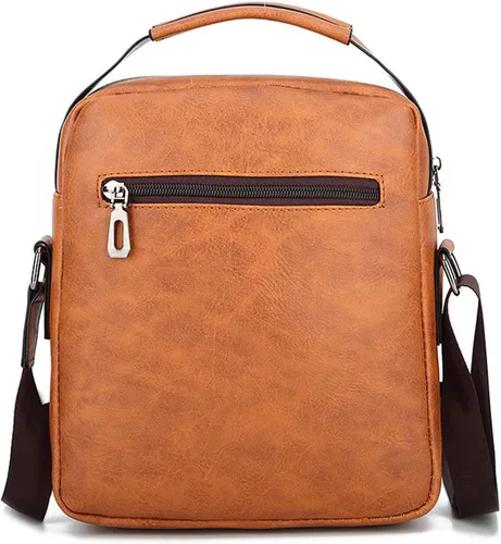 Vista 3 de Bolso cruzado pequeño, bolso de hombro para hombre, bolso de cuero vintage para oficina y negocios para hombres, bolso de mano con cremallera