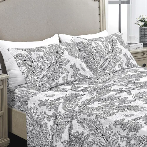 Vista 35 de YIYEA Juego de sábanas individuales, sábanas de hotel de calidad de 1800 hilos de microfibra doble cepillada con flores para cama individual, extra
