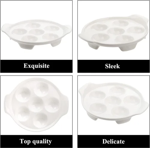 Vista 4 de Okllen Paquete de 4 platos Escargot de cerámica con 6 agujeros y asas, plato de caracol de mariscos de 6.5 pulgadas, platos con pies, platos blancos
