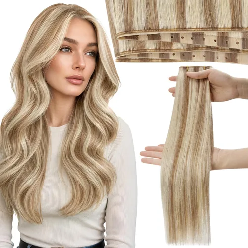 Vista 46 de Moresoo Extensiones de cabello humano real para coser, color negro natural