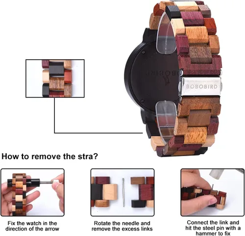 Vista 4 de GUANKE Women Watches Wooden Colorful Bamboo Watches for Men Female with Week Date Display Handmade Natural Wood Casual Wirst Watches for Ladies Men