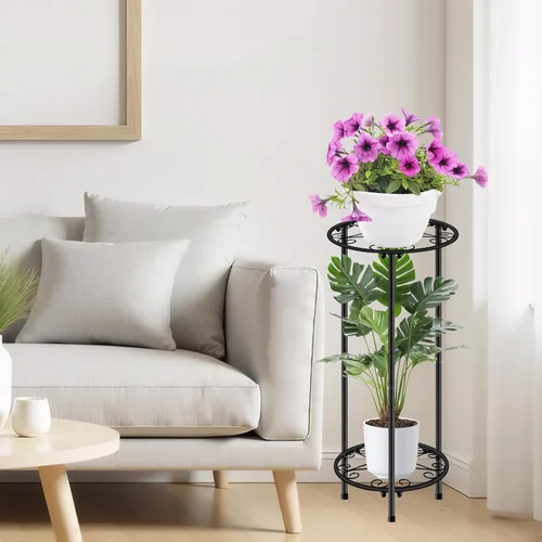 Vista 3 de CASIMR - Soporte para plantas para interiores y exteriores, estante de metal inoxidable para flores, 2 niveles de 23.9 pulgadas, soporte alto
