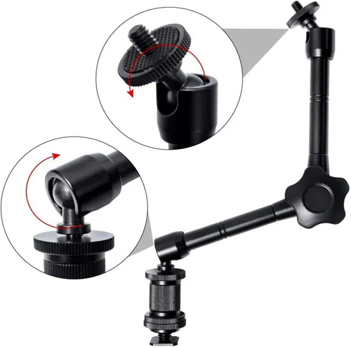 Vista 3 de Brazo mágico de fricción articulado de 11 pulgadas ajustable con soporte de zapata caliente Tornillo trípode de 1/4 pulgadas para plataforma