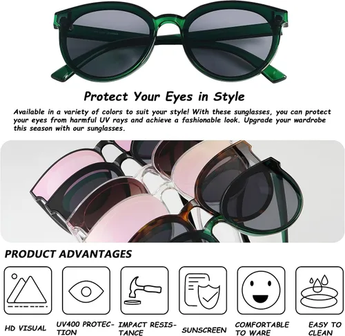Vista 5 de Lentes de sol redondos de moda para mujeres y hombres, tonos retro de gran tamaño, bloqueo UV