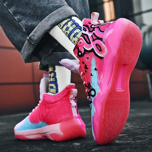 Vista 3 de ADCAB Zapatos de baloncesto fluorescentes para hombre, zapatos para mujer, ligeros, transpirables, al aire libre, antideslizantes, deportivos