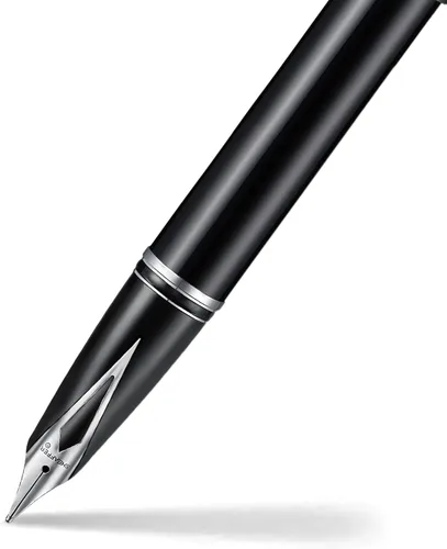 Vista 5 de Sheaffer Legacy 9064 - Pluma estilográfica, punta mediana con incrustaciones de oro PVD de 14 quilates, acabado de laca negra con borde cromado
