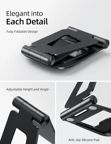 Vista 4 de Nulaxy Soporte plegable doble de aluminio para iPad, soporte para tablet de escritorio totalmente ajustable, accesorios para tableta de oficina