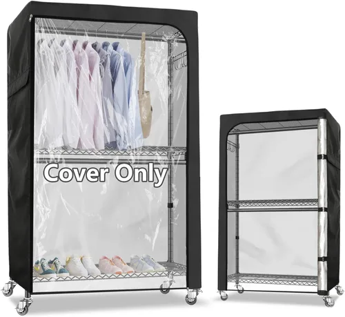Vista 16 de Rileytee Wire Shelf Cover,Heavy Duty 600D Dustproof Waterproof Shelf Covers for Wire Shelving,Outdoor Storage Rack Cover for Wire Rack with Negro