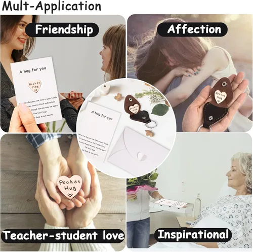 Vista 6 de Qunrwe Abrazo de bolsillo y llavero de cuero,Regalos de relaciones a larga distancia,Ficha de abrazo de bolsillo para amigos,Regalos de pensamiento