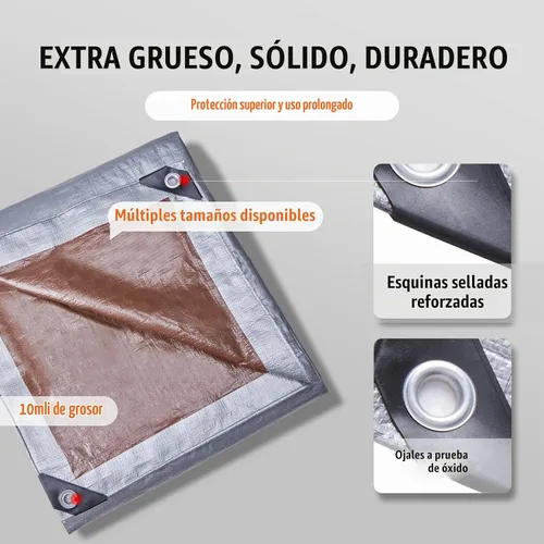 Vista 3 de VEVOR Lona impermeable de 16 x 20 pies, cubierta de lona de polietileno de plástico de 10 mil, lona multiusos resistente a desgarros, rayos UV