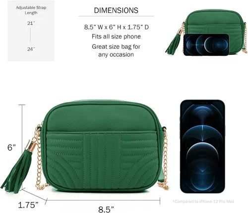 Vista 4 de EVVE Bolsos cruzados acolchados para mujer, elegante bolsa para cámara con borla, bolso de hombro ligero de tamaño mediano