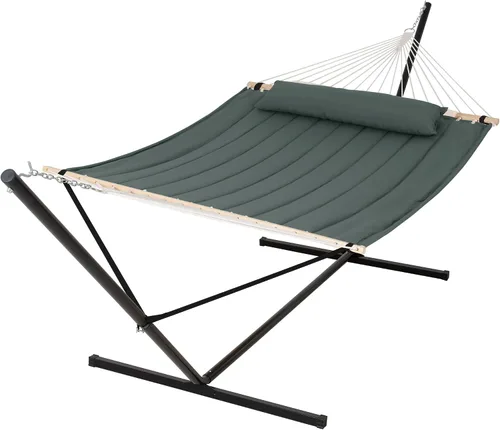 Vista 12 de SUNCREAT Hammocks Hamaca doble extragrande con soporte de 12 pies, capacidad de 475 libras, hamaca portátil al aire libre con barra separadora
