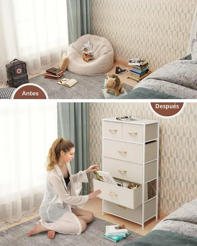 Vista 5 de Crestlive Products Cómoda para dormitorio, torre de almacenamiento alta y delgada, marco de acero resistente, parte superior de madera, cubos