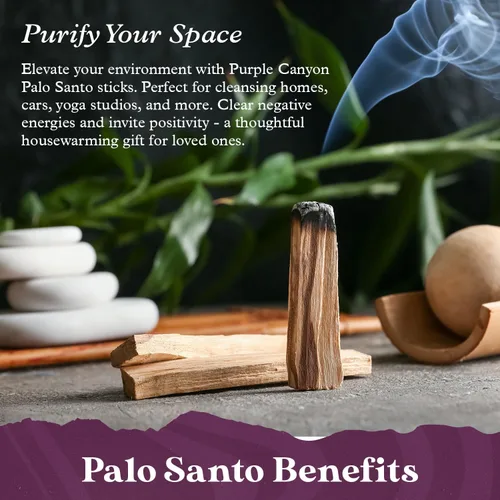 Vista 2 de Purple Canyon Palitos de incienso Palo Santo - Paquete de 6 Incienso natural cosechado de forma sostenible para manchas, meditación, limpieza