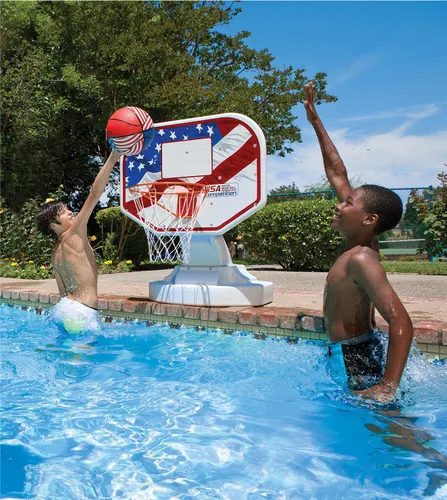 Vista 3 de Poolmaster 72830 USA Competition - Juego de baloncesto junto a la piscina, azul 34 pulgadas de ancho x 45 pulgadas de alto x 38 de profundidad