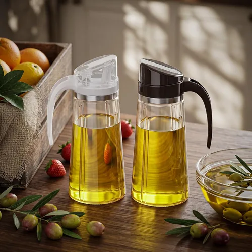 Vista 7 de Marbrasse Dispensador de aceite para cocina, botella de aceite de vidrio a prueba de fugas de 20 oz/20.3 fl oz con tapa abatible automática 1 pieza