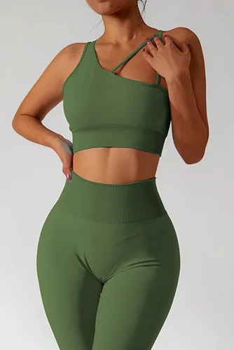Vista 4 de QINSEN Conjuntos de entrenamiento para mujer, camisetas cortas deportivas sin costuras, leggings de cintura alta, trajes de dos piezas