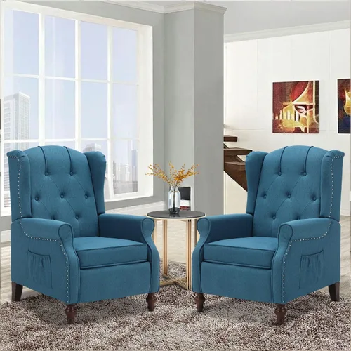 Vista 22 de Silla Wingback con masaje y calor, silla reclinable de tela copetuda, silla reclinable con respaldo de ala con control remoto, cojín acolchado