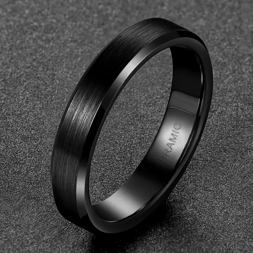 Vista 3 de SOMEN TUNGSTEN Anillos de cerámica negra de 0.157in, 0.236in, 0.315in, color negro, cepillados, ajuste cómodo, alianza de boda para hombres