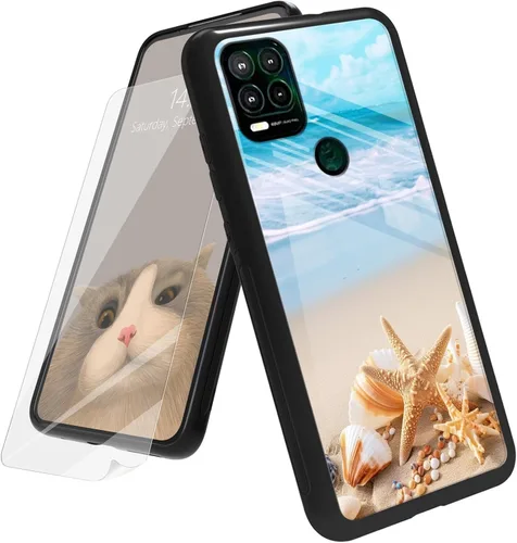 Vista 93 de Funda para Motorola Moto G Play 4G 2024 con protector de pantalla, parte trasera de vidrio templado + funda de silicona suave TPU absorción