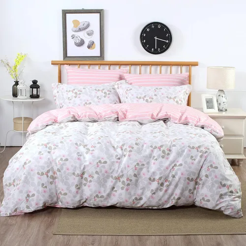 Vista 2 de Swanson Beddings Juego de ropa de cama de 2 piezas 100% algodón floral rosado: funda nórdica y una funda de almohada (individual)