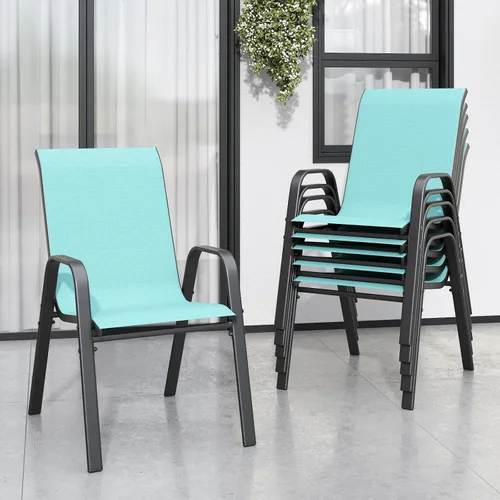 Vista 20 de Sillas de patio, sillas de comedor apilables para todo tipo de clima, tela de textileno y marco de metal, juego de sillas para exteriores para patio