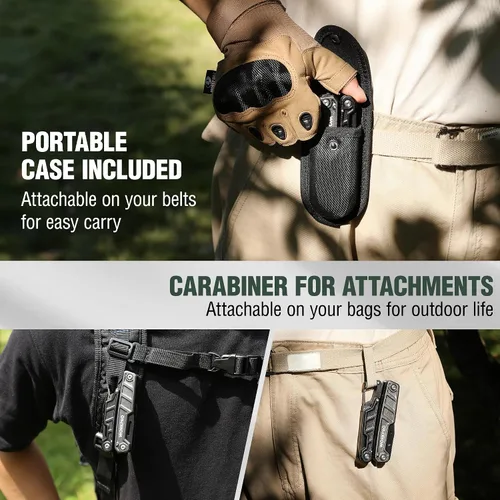 Vista 3 de WORKPRO Multiherramienta de 11 en 1 con alicates, clip de bolsillo y funda - Cuchillo multiuso EDC con cierre de seguridad - Cuchillo de bolsillo