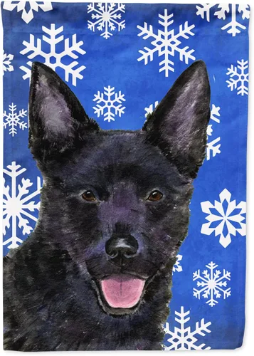 Vista 235 de Caroline's Treasures SC9374GF Bulldog English Snow flakes Holiday Garden Flag Buzón Bandera decorativa para patio exterior, patio, obras de arte
