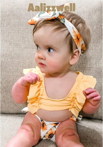 Vista 3 de Aalizzwell Traje de baño de bikini para bebé niña con diadema