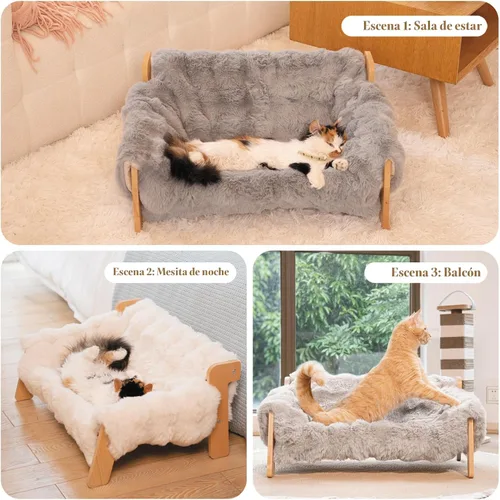 Vista 6 de CHEERHOME PETS Sofá cama elevada para gatos de interior, sofá de madera para gatos con funda extraíble lavable y esponjosa, sillón elevado para Sofá