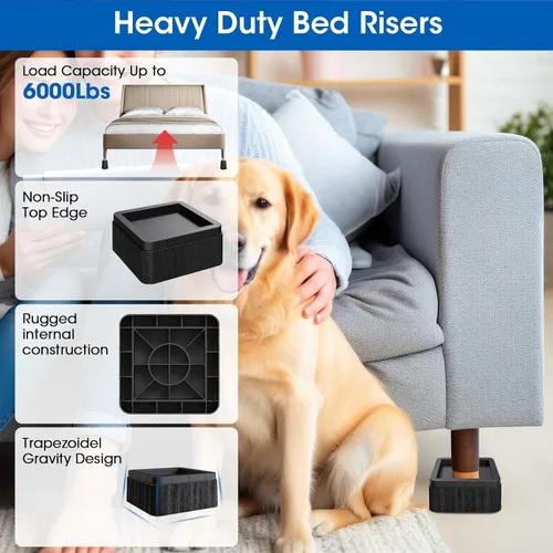 Vista 4 de MYMULIKE elevadores de cama de 2 pulgadas, elevadores de muebles ajustables de 2-4-6 pulgadas, elevadores de cama para cama de dormitorio