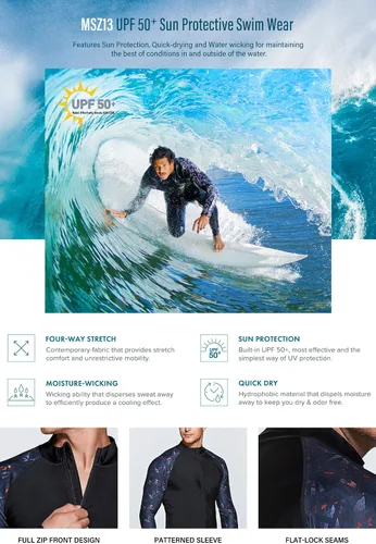 Vista 4 de TSLA - Camisas de natación de secado rápido con cremallera para hombre