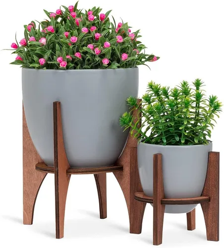Vista 4 de Abbott Colección Maceta pequeña con soporte de madera, gris, 4" de alto (27-Noruega-SM)