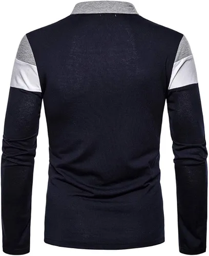 Vista 3 de HHGKED Camisas polo de manga corta y larga para hombre estilo casual de algodón con bloques de color a la moda