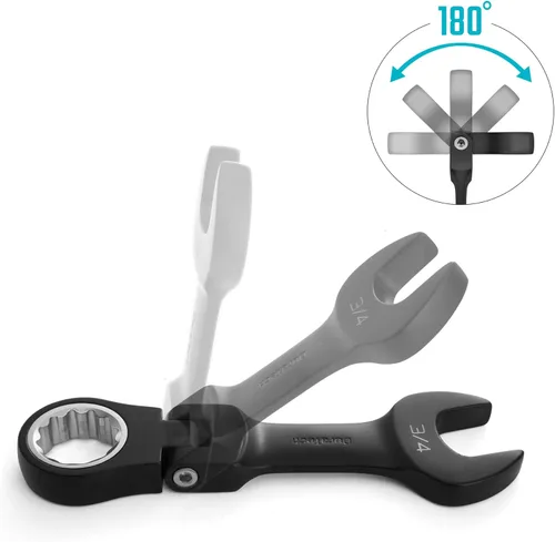 Vista 4 de DURATECH Stubby - Juego de llaves combinadas de trinquete de cabeza flexible, SAE, 8 piezas, 5/16" a 3/4", acero CR-V, revestimiento electroforético