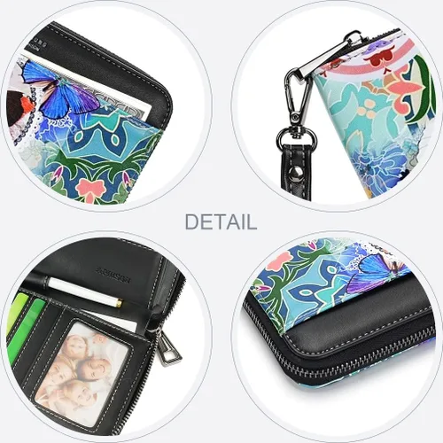 Vista 4 de APHISON Billetera para mujer, gran capacidad, monedero, tarjetero, RFID, pulsera, teléfono, cremallera, moneda, bolsillo de viaje