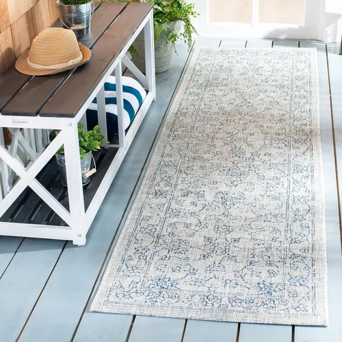 Vista 49 de SAFAVIEH Alfombra lavable al aire libre, colección Courtyard - 2'3" x 5', azul aguamarina y gris, no desprende pelusa y fácil limpieza, ideal