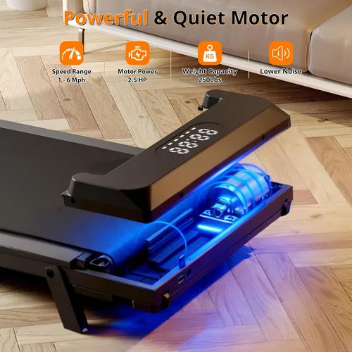 Vista 4 de Walking Pad Treadmill, Under Desk Treadmill for Home/Office with 250 lbs Weight Capacity, 2.5HP Low Noise Walking Pad, Remote Control, LED Display