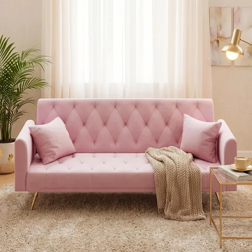Vista 16 de Anwick - Sofá cama de terciopelo moderno de 72 pulgadas, sofás plegables convertibles con 3 respaldos ajustables, sofá biplaza reclinable copetudo