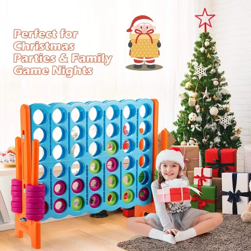 Vista 7 de COSTWAY Juego Gigante Jumbo 4 en Raya, Conecta 4 para Niños y Adultos, 3.5 Pies de Alto para Interiores y Exteriores con 42 Anillos Jumbo