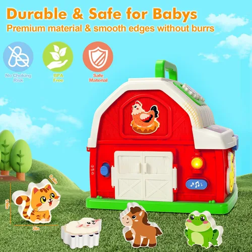 Vista 5 de Montessori - Juguetes para niños y niñas de 1, 2, 3 años, animales de granja musicales, juguete de granero con sonido y luz, juguetes de aprendizaje