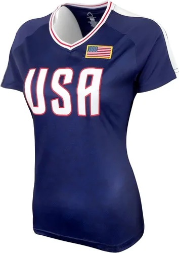 Vista 2 de Camisa de Estados Unidos para mujer, camiseta de jugador USWNT, azul, oficial de la Asociación del Equipo Nacional de Fútbol de Estados Unidos