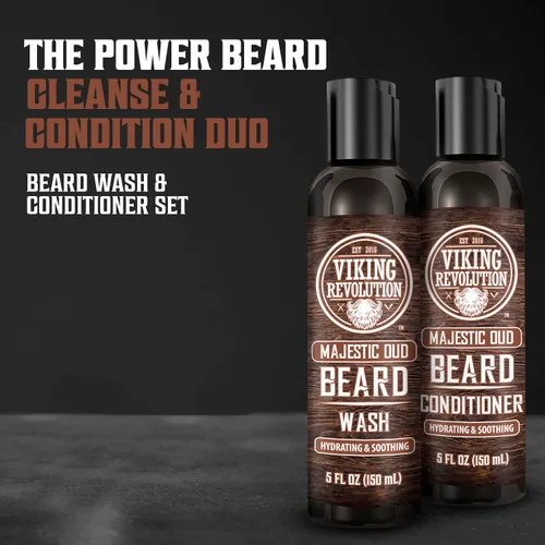 Vista 2 de Viking Revolution Lavado de barba y acondicionador de barba para hombres con aceite de argán y aceite de jojoba, suavizante y fortalecedor