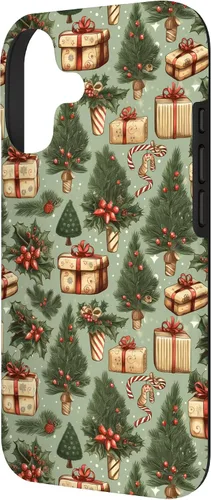 Vista 2 de Vintage Christmas Theme Holiday Trees, Presents, Teal, Bows Case for iPhone 17