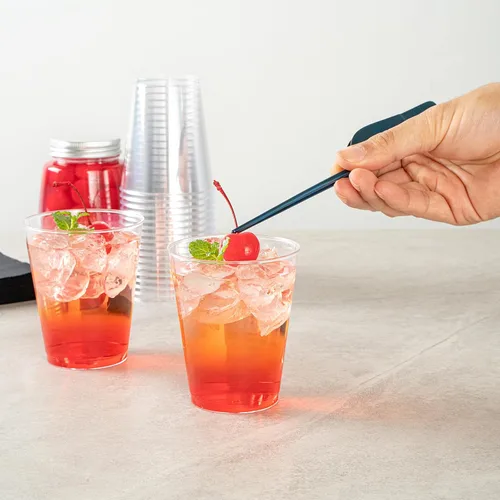 Vista 5 de Restaurantware RW Base - Vasos de fiesta de 8 onzas, 20 vasos de chupito desechables, con borde enrollado, vaso de cóctel de plástico transparente