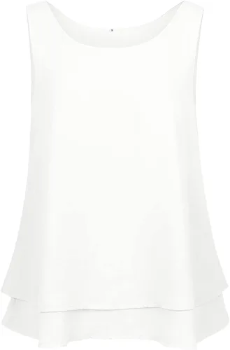 Vista 3 de Floral Find Blusa sin mangas de gasa para mujer, sin mangas, cuello redondo